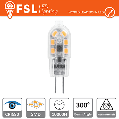 G4 - 1.5W 3000K 120LM >300º 39x12x10mm CRI80 DC-12V