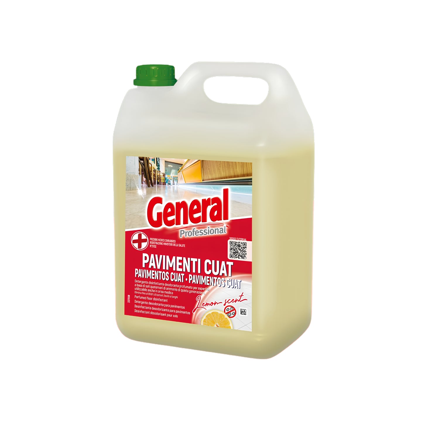 General Professional Pavimenti Cuat Detergente Disinfettante Deodorante al Limone 5 Kg