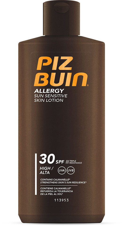Crema solare Piz Buin Allergy SPF 30 lozione pelle sensibile resistente acqua