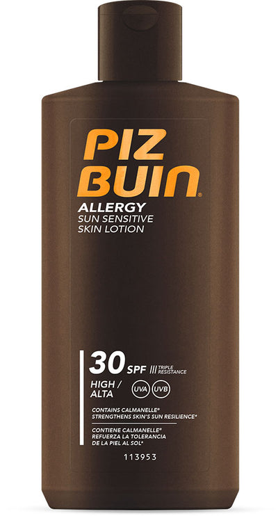 Crema solare Piz Buin Allergy SPF 30 lozione pelle sensibile resistente acqua