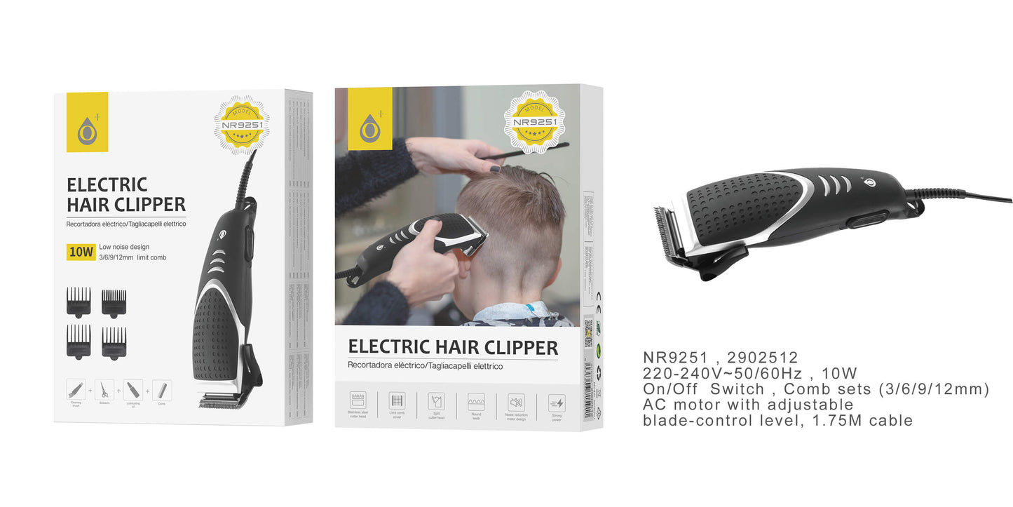 TAGLIA CAPELLI NERO CON 4 PETTINI E CARICATORE USB -
NR9251