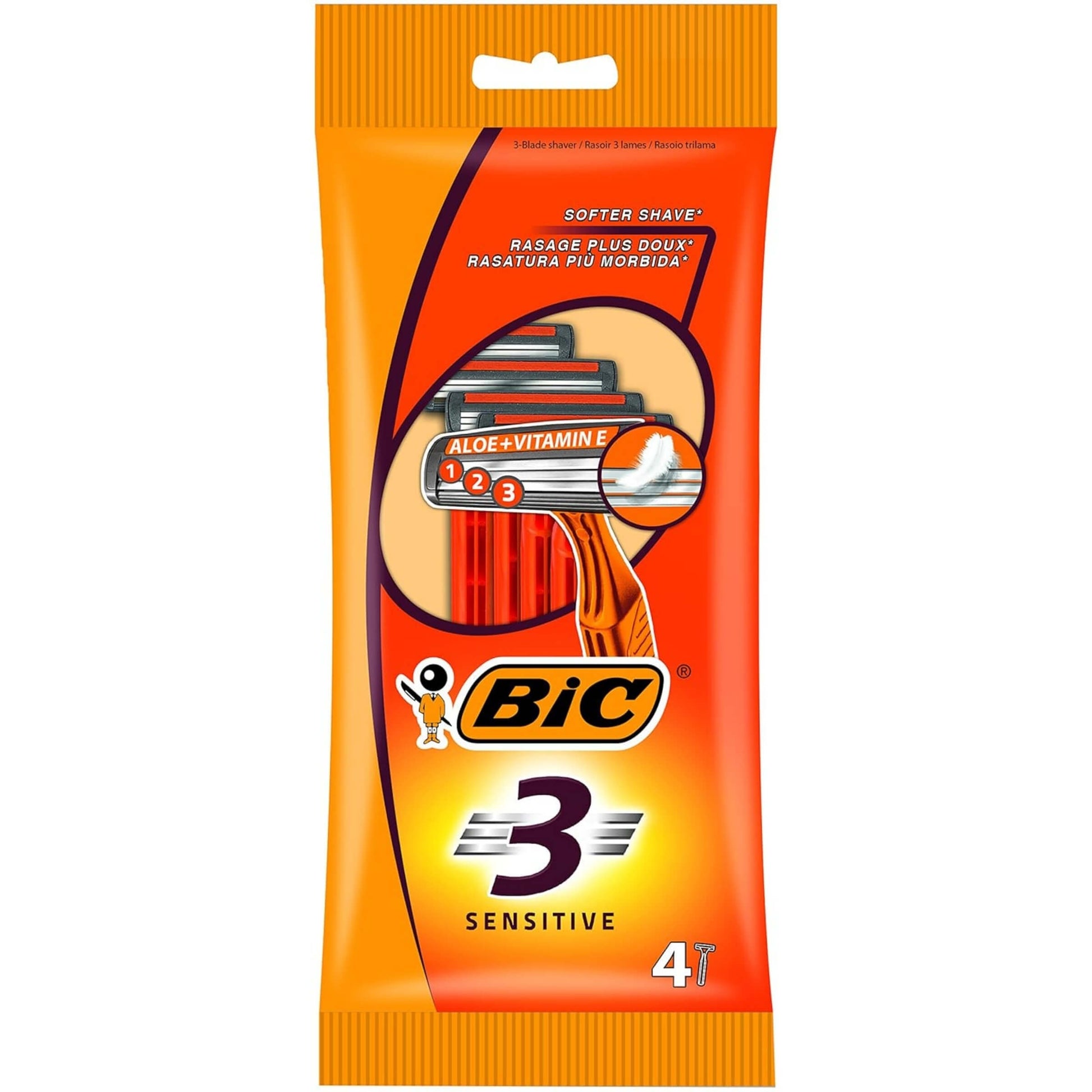 Busta da 4 rasoi BIC Sensitive 3 Lame con tripla lama in acciaio per pelli sensibili