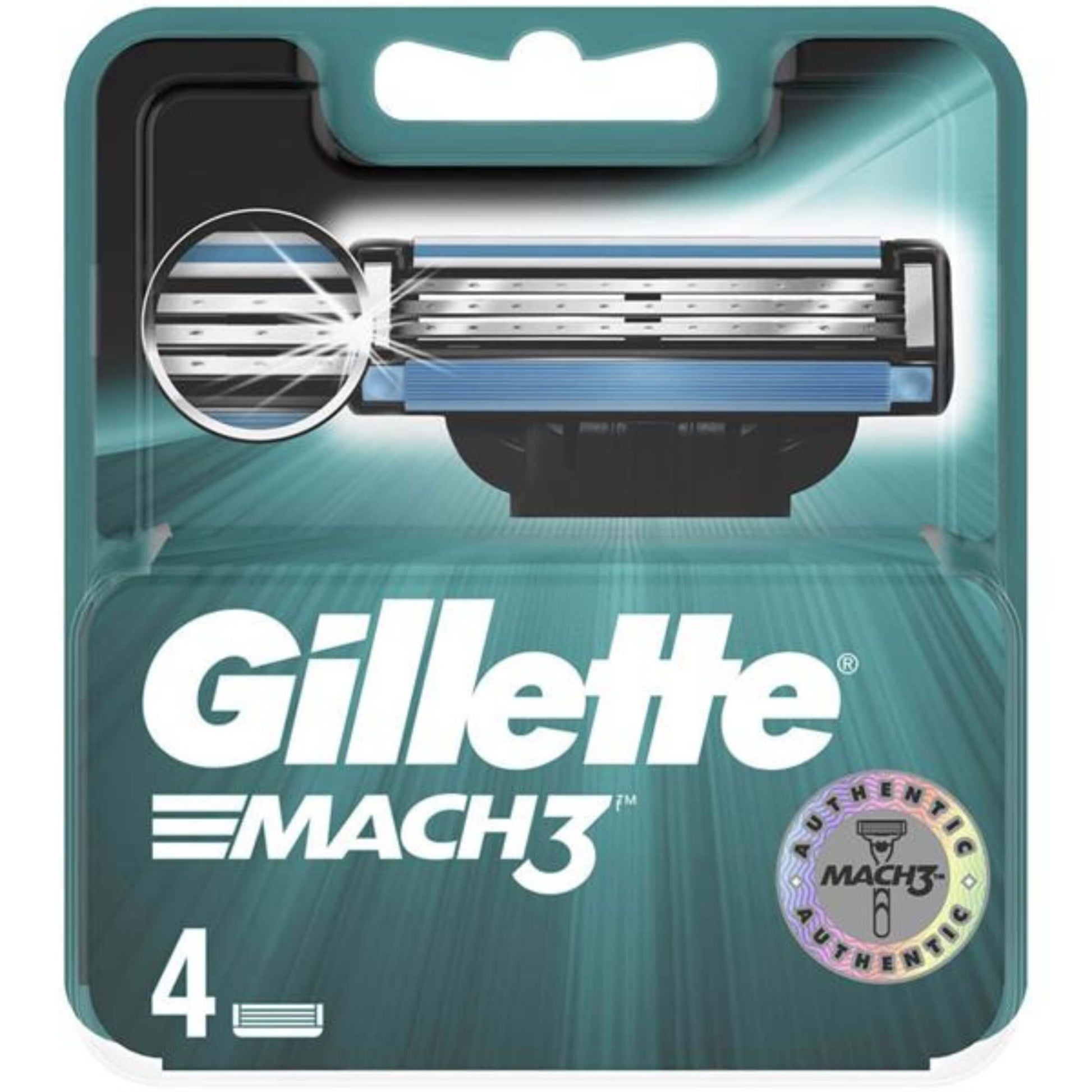 Blister 4 lamette ricambio Gillette Mach3 con tripla lama per rasatura precisa