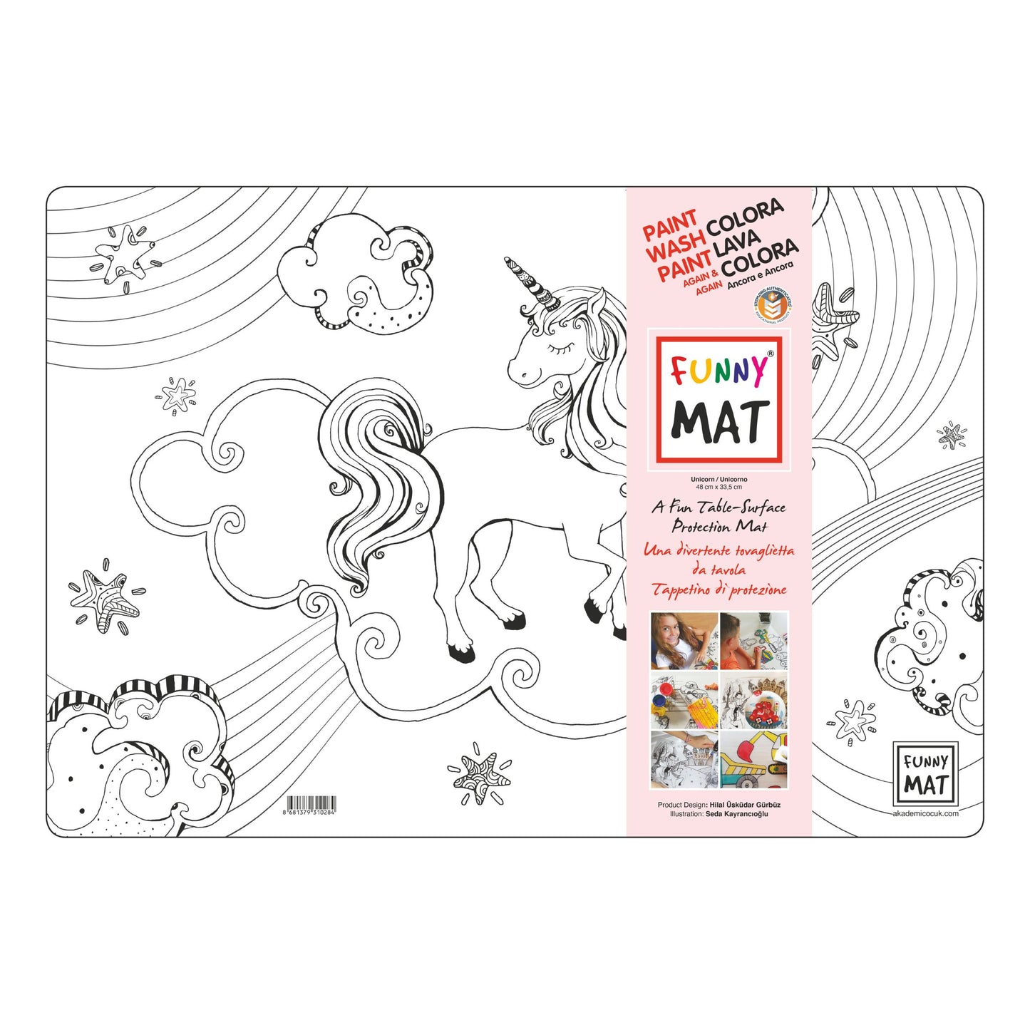 Funny Mat Tovaglietta Lavabile da Colorare Unicorno 48x33,5 cm