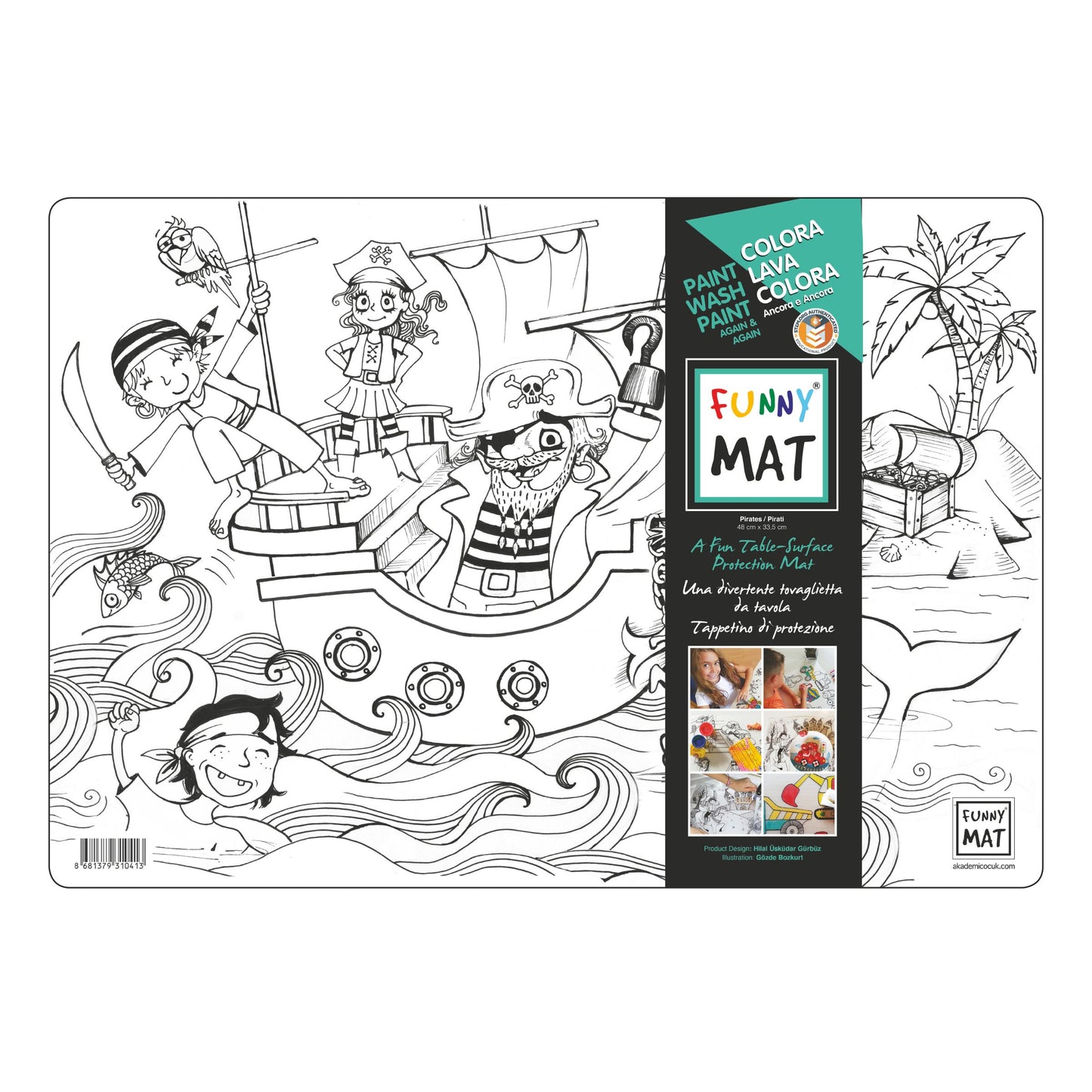 Funny Mat Tovaglietta Lavabile da Colorare Pirati 48x33,5 cm