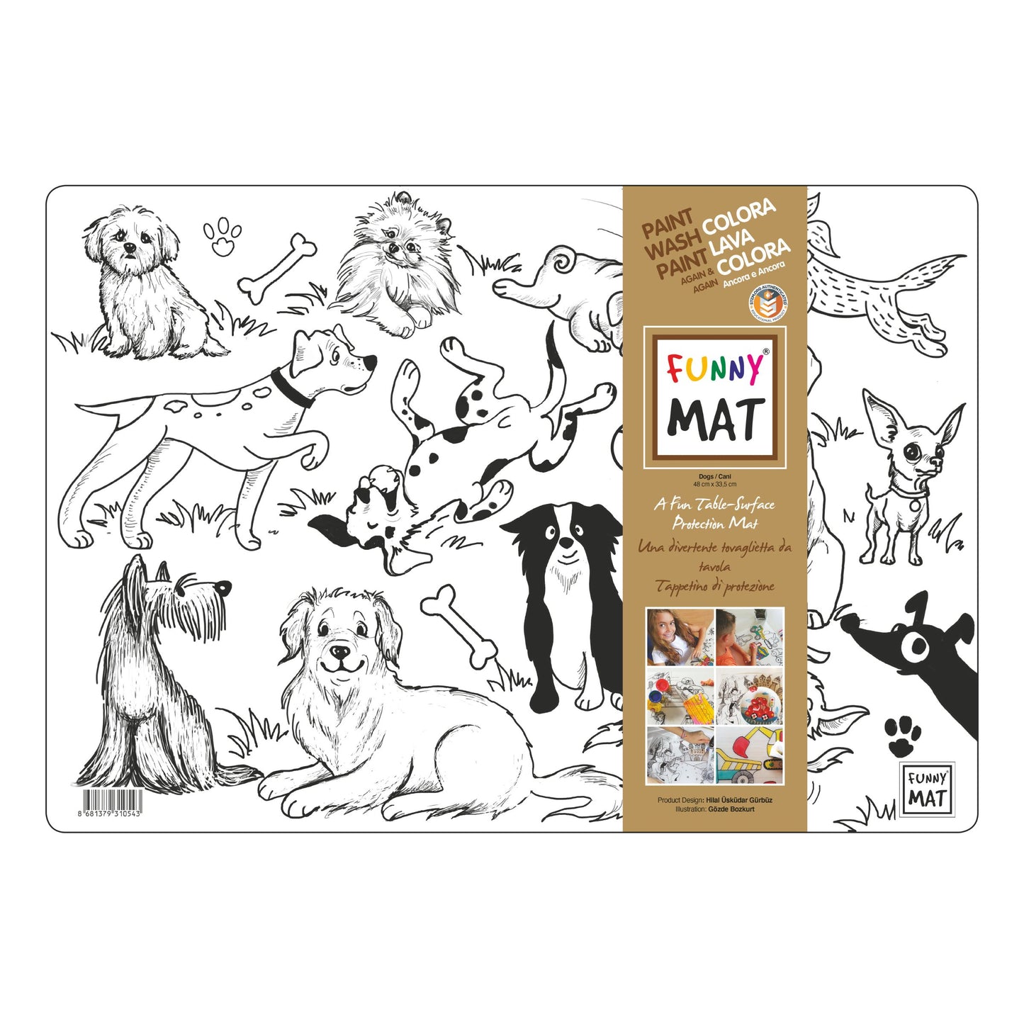 Funny Mat Tovaglietta Lavabile da Colorare Cani 48x33,5 cm