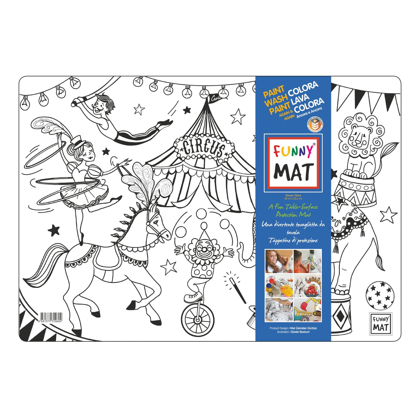 Funny Mat Tovaglietta Lavabile da Colorare Circo 48x33,5 cm