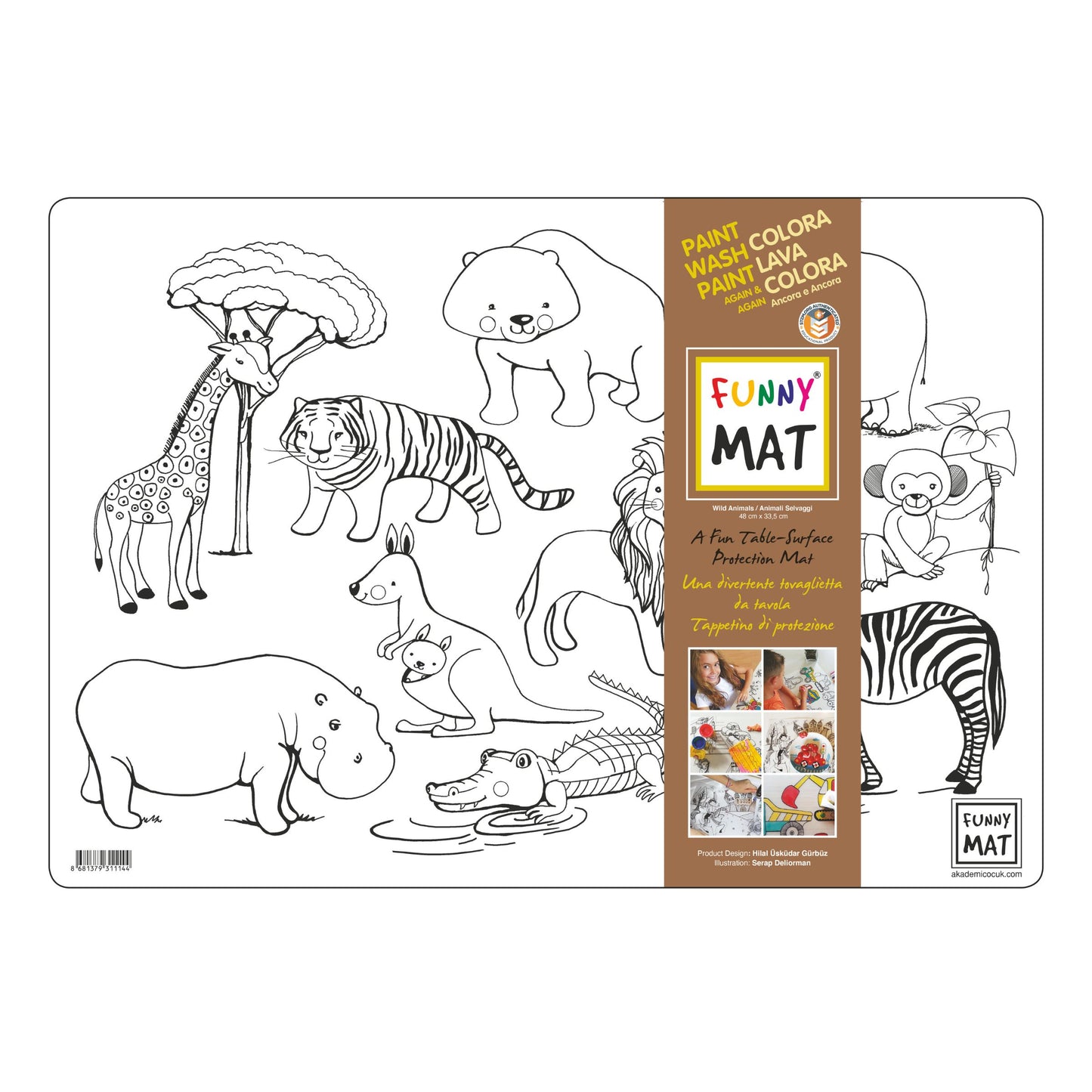 Funny Mat Tovaglietta Lavabile da Colorare Animali Selvaggi 48x33,5 cm