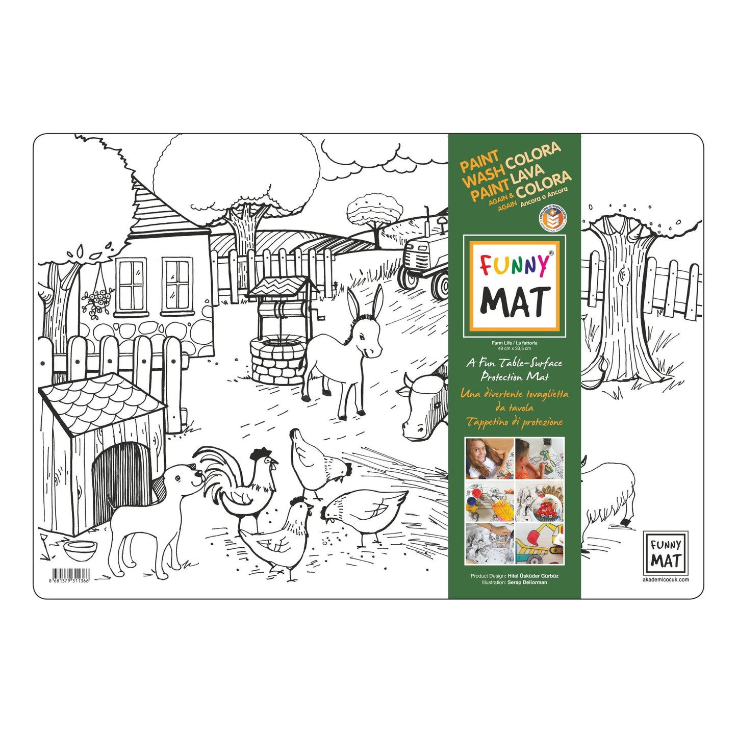 Funny Mat Tovaglietta Lavabile da Colorare La Fattoria 48x33,5 cm