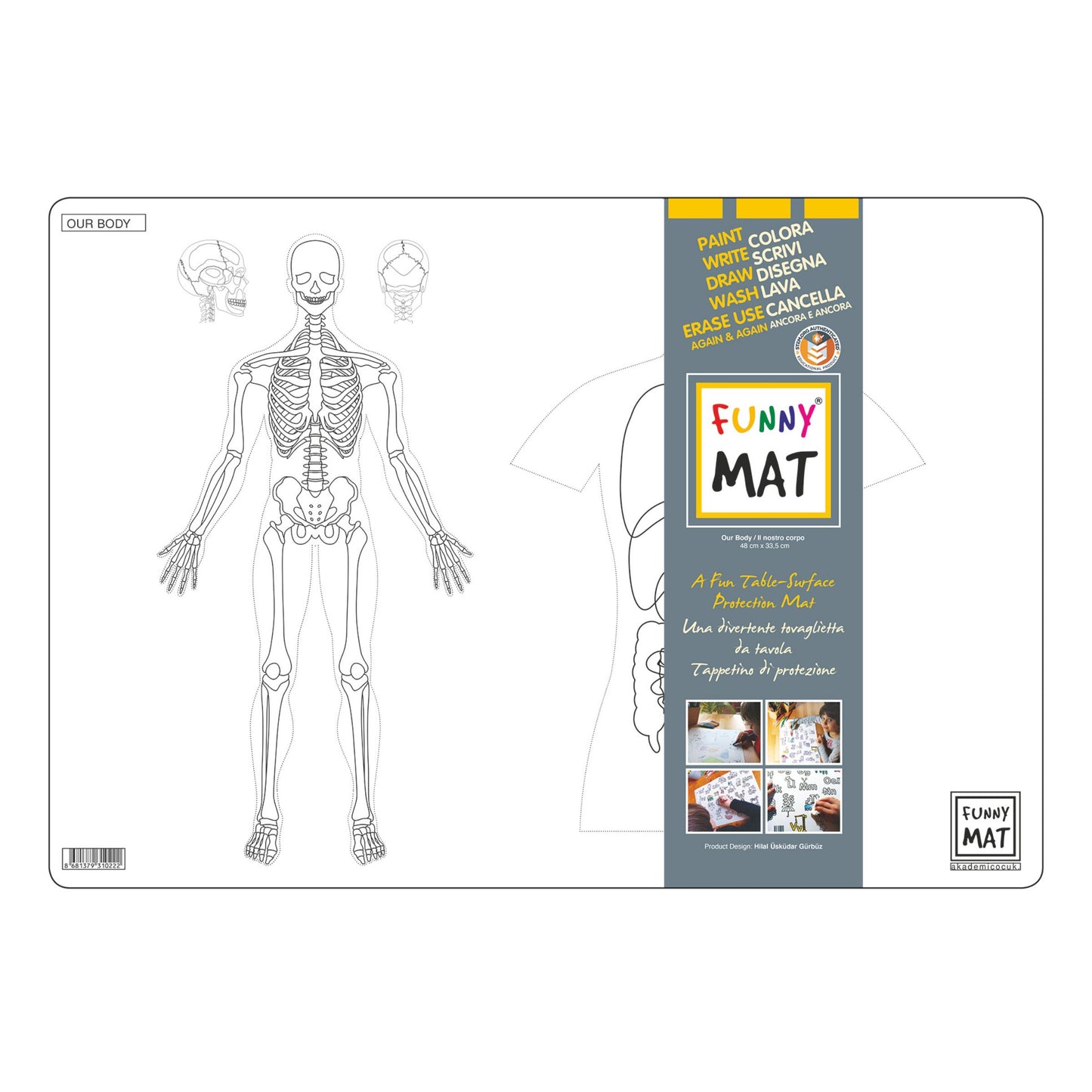 Funny Mat Tovaglietta Lavabile da Colorare Scienza e Cultura Corpo Umano 48x33,5 cm