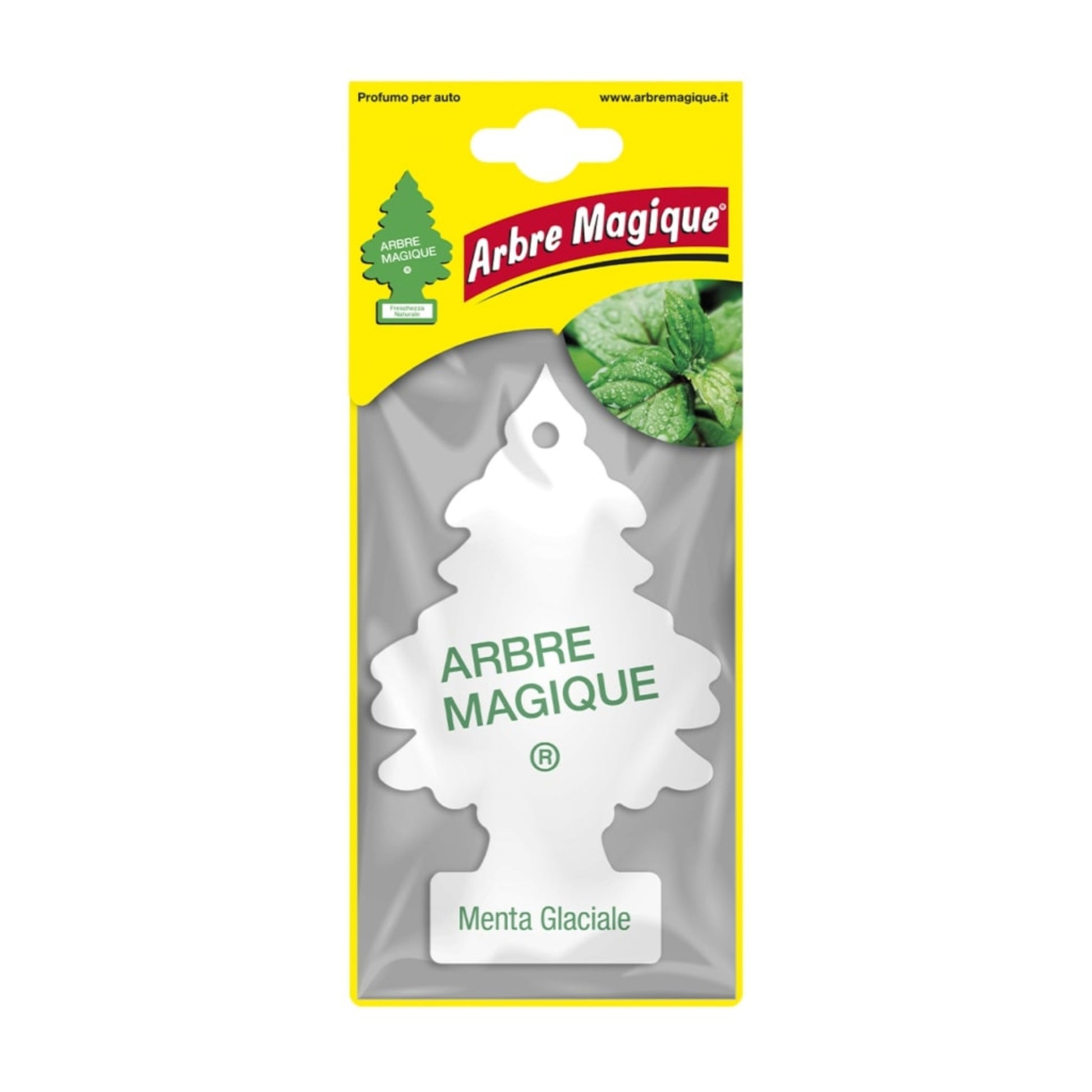 Deodorante auto Arbre Magique Menta Glaciale a forma di alberello, fragranza balsamica intensa di menta piperita