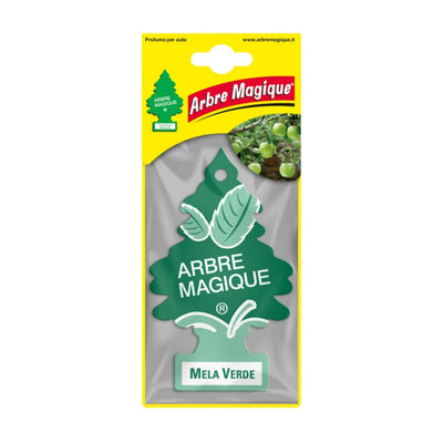 Deodorante auto Arbre Magique Mela Verde a forma di alberello, fragranza vivace di mela verde con fondo floreale e vaniglia