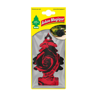 Deodorante auto Arbre Magique Black Rose a forma di alberello, fragranza vellutata di rosa nera con note legnose misteriose