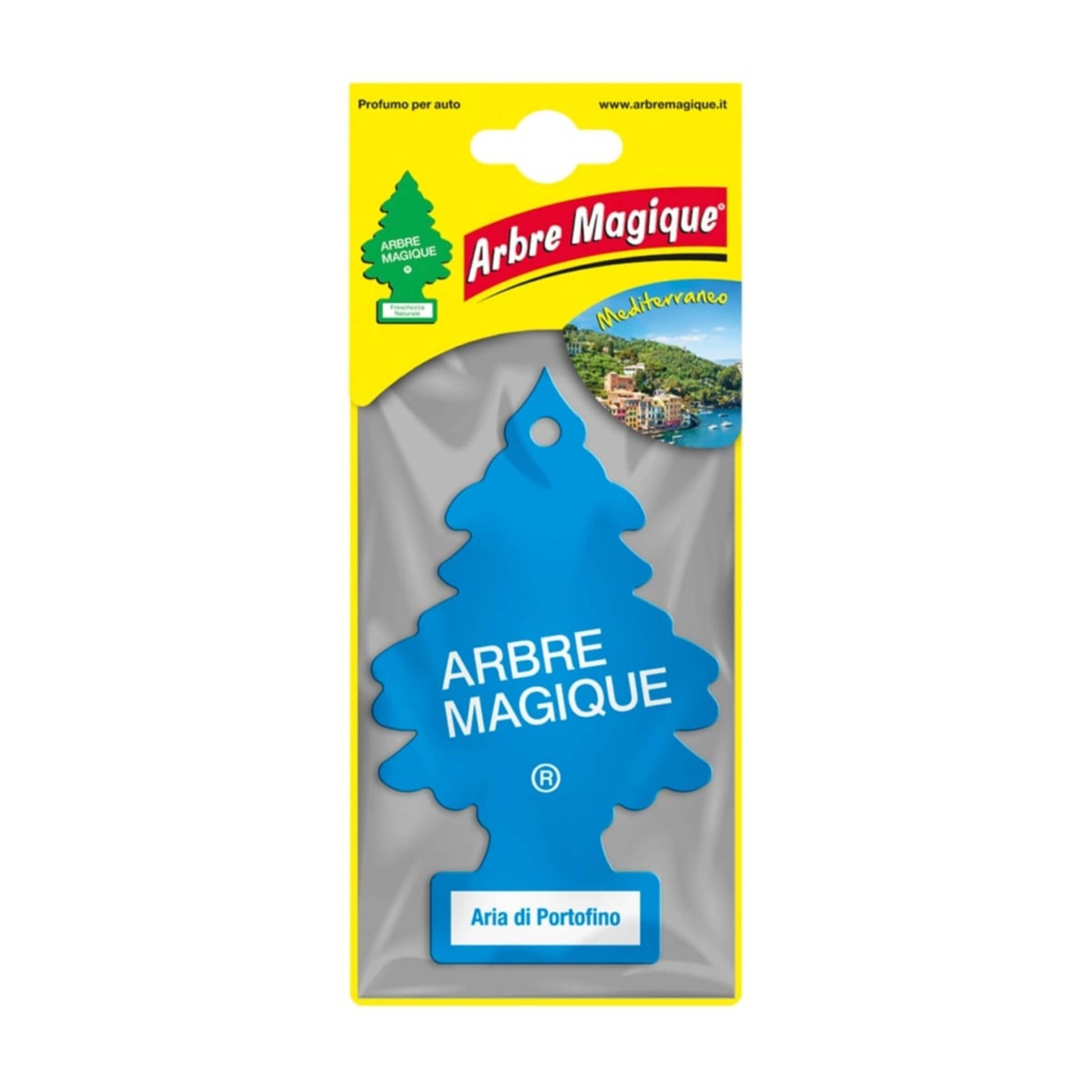 Deodorante auto Arbre Magique Aria di Portofino a forma di alberello, fragranza di mela, ananas, cocco e frutti di bosco