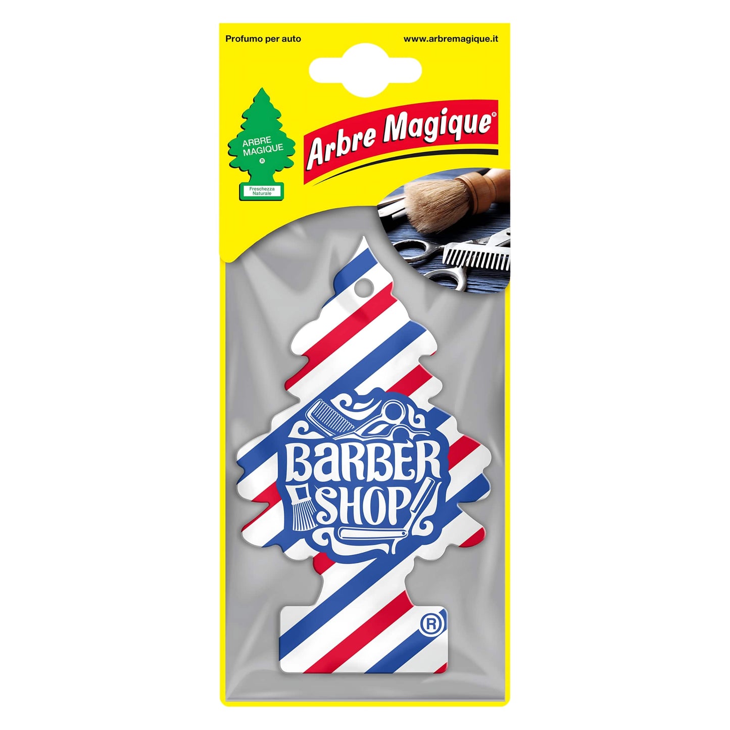 Deodorante auto Arbre Magique Barber Shop a forma di alberello, fragranza maschile di fiore di tabacco, ebano e sandalo