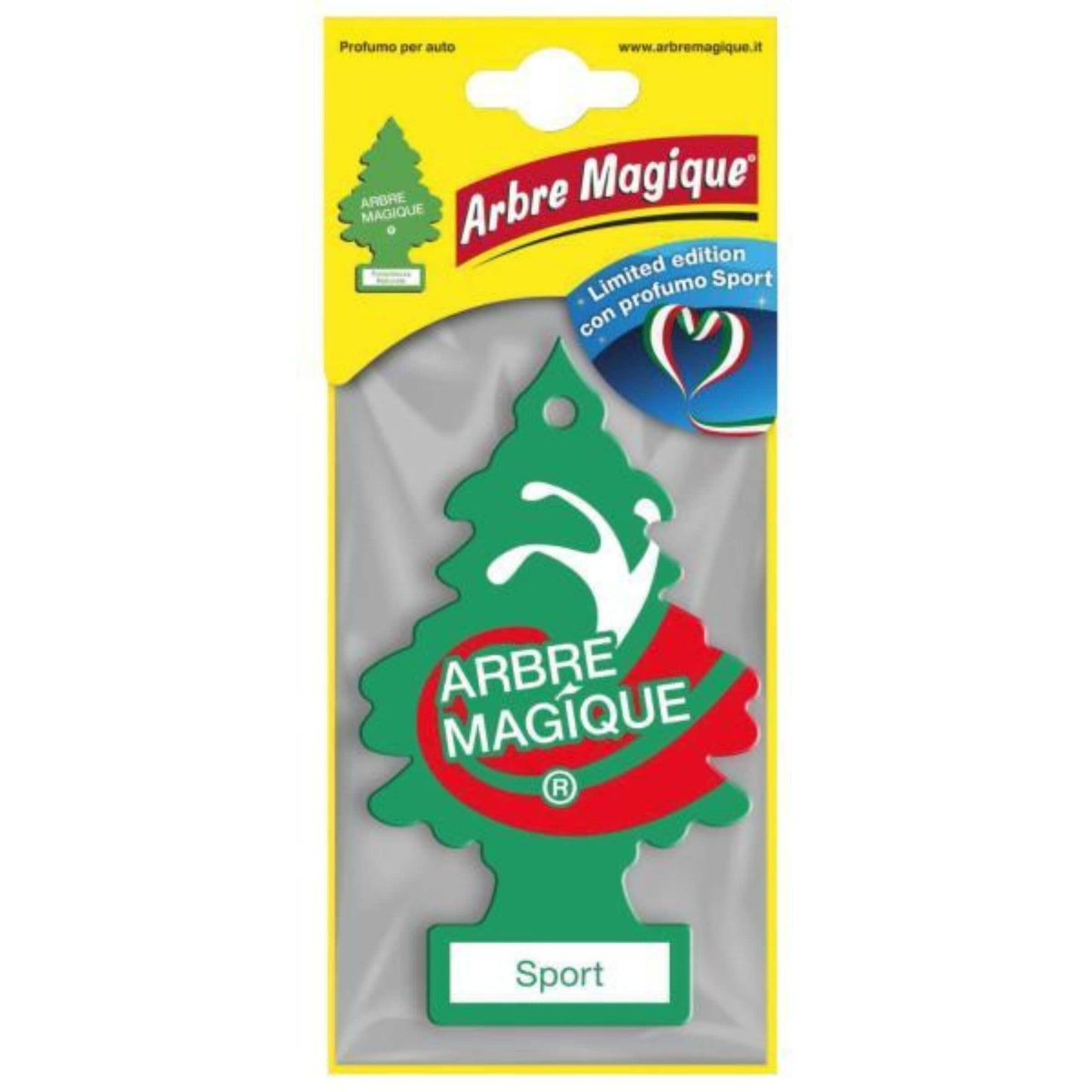 Deodorante auto Arbre Magique Sport Tricolore Limited Edition a forma di alberello, fragranza maschile di agrumi e legni nobili