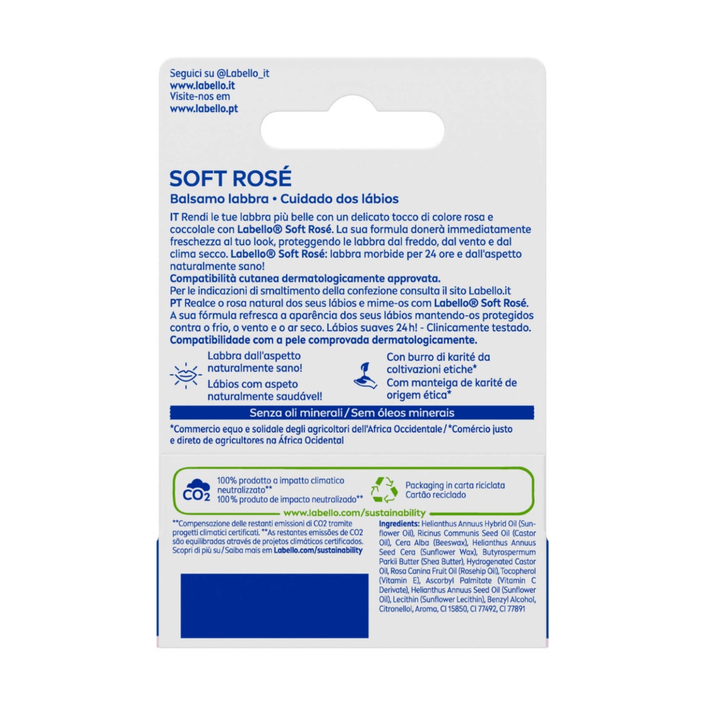 Labello Soft Rose Balsamo Labbra Colorato Idratante Tonalità Rosa Naturale 4,8g