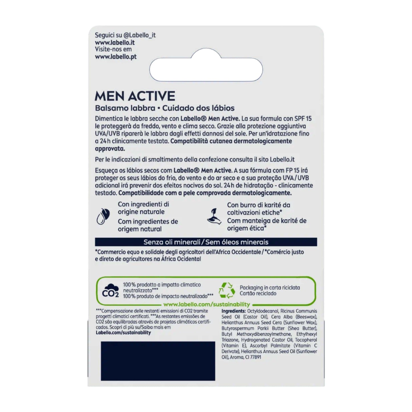 Labello Men Active Balsamo Labbra Uomo Idratante Protezione Intensa 4,8g