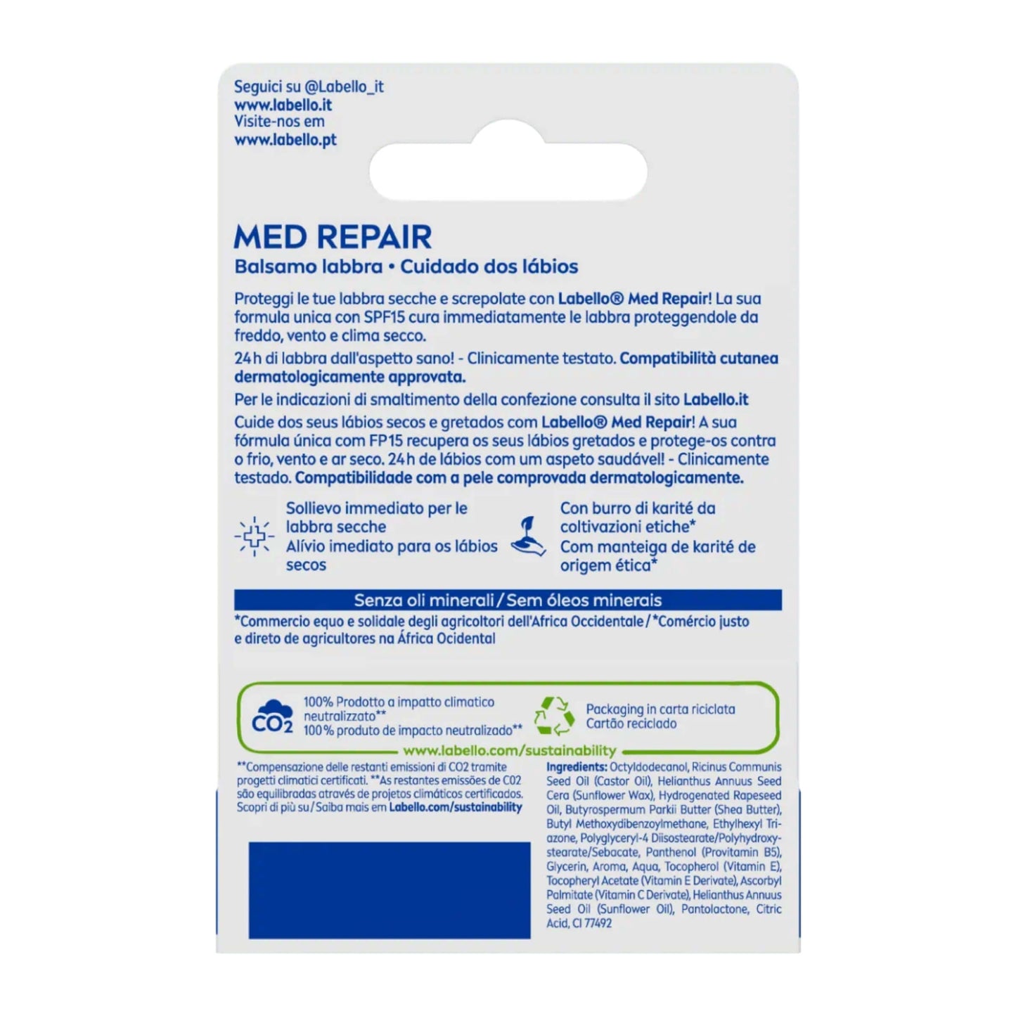 Labello Med Repair Balsamo Labbra Screpolate e Secche SPF 15 Burro di Karite 4,8g