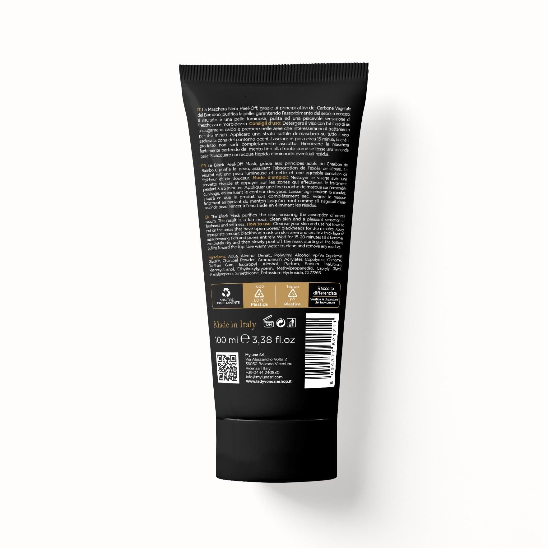 Black Mask Lady Venezia 100 ml applicazione peel off, carbone bamboo su viso dettaglio