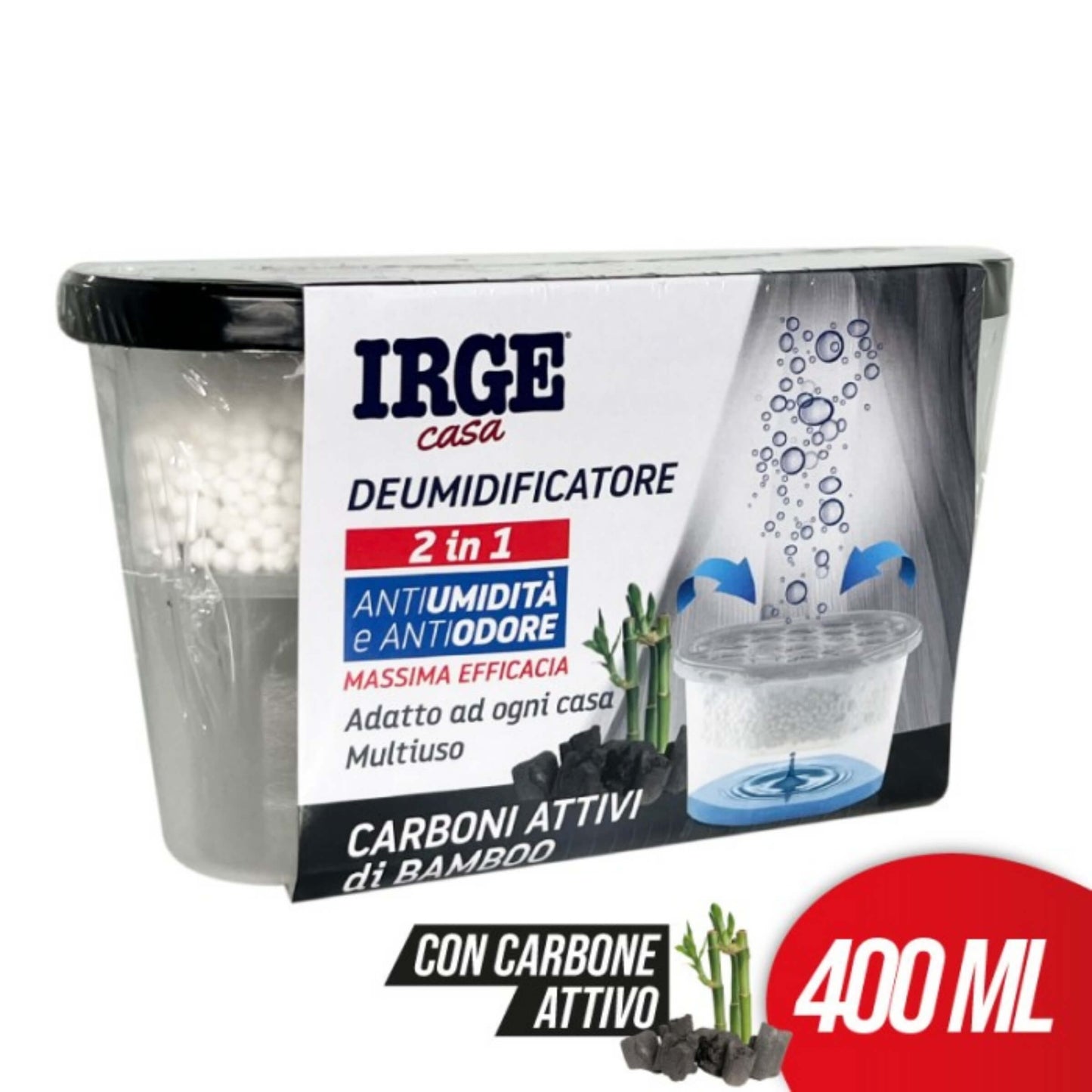 Irge Deumidificatore Antiumidità Antiodore 2 in 1 Carboni Attivi di Bamboo 400ml