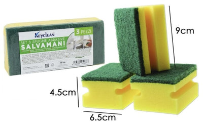 Set 3 spugne abrasive KeyClean con impugnatura salva dita giallo verde