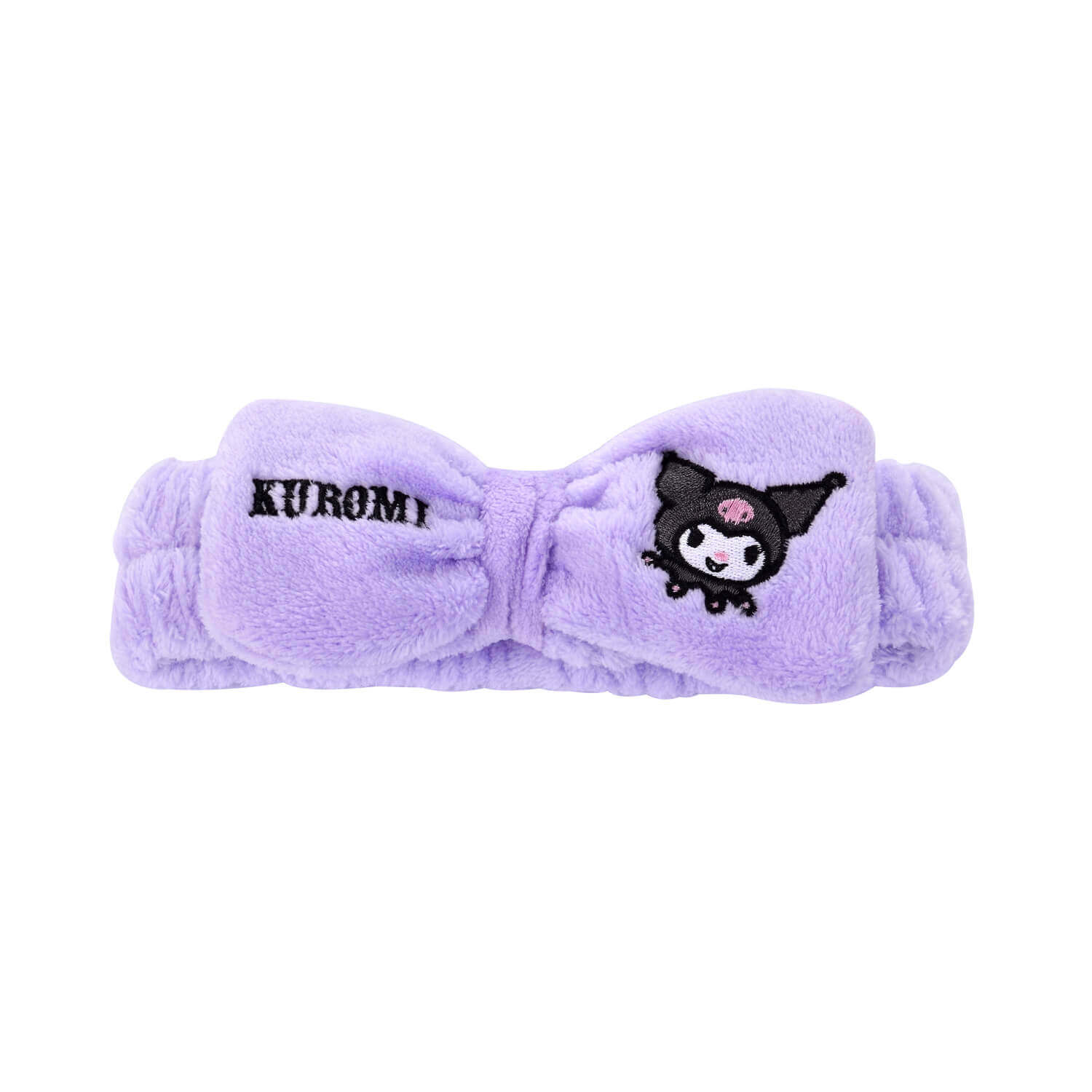 Kuromi Sanrio fascia capelli peluche viola dettaglio ricamo fronte fiocco