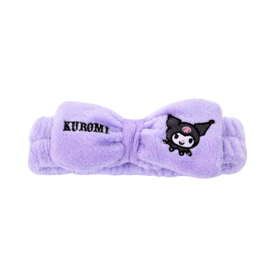 Kuromi Sanrio fascia capelli peluche viola dettaglio ricamo fronte fiocco