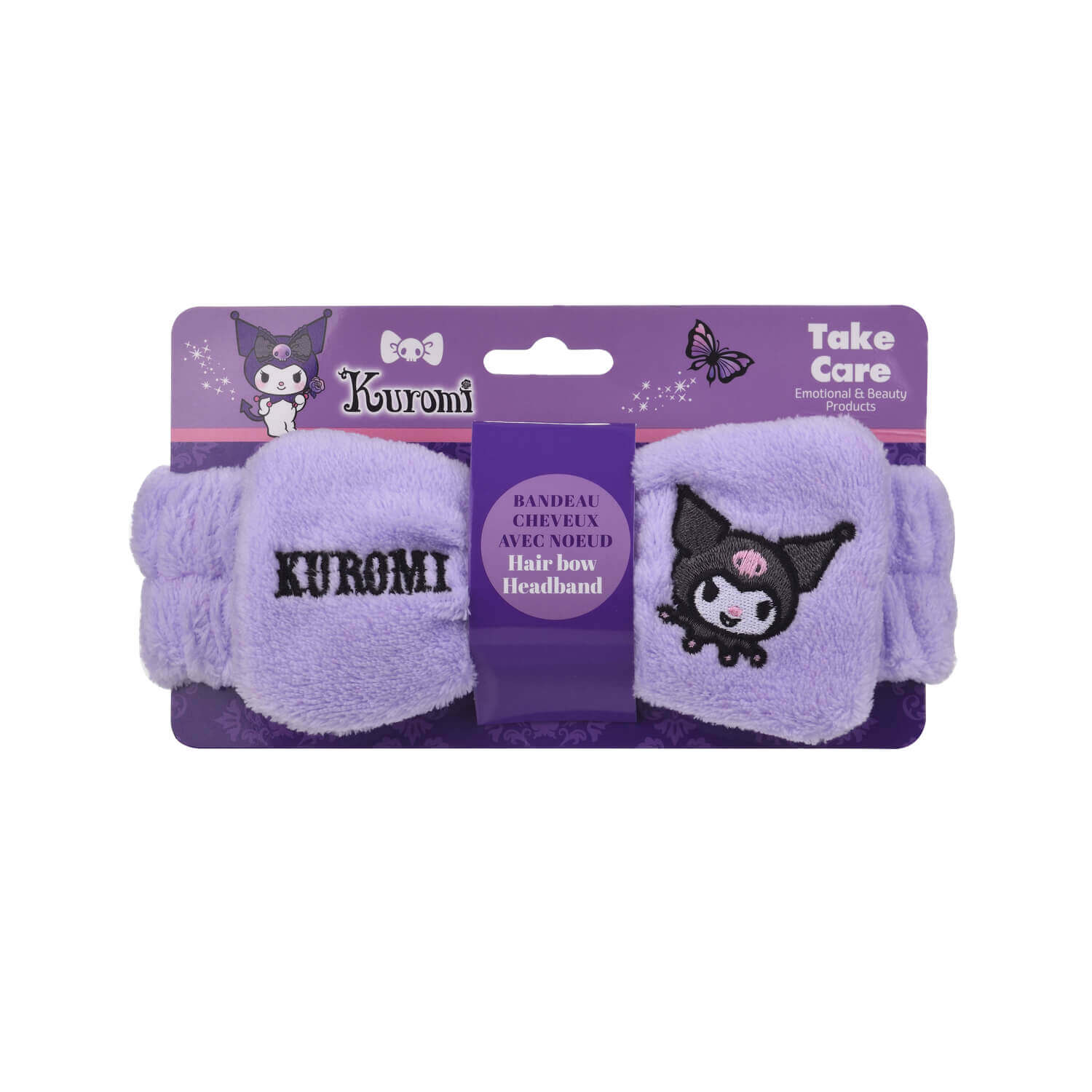 Kuromi Sanrio fascia capelli peluche viola 21cm accessorio skincare beauty