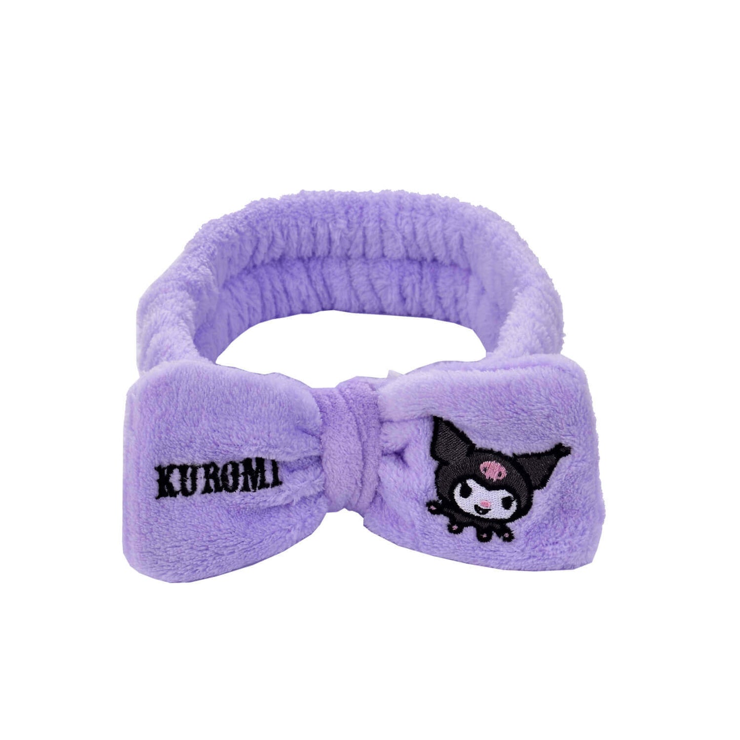 Kuromi Sanrio fascia capelli peluche viola 21cm fiocco e ricamo personaggio