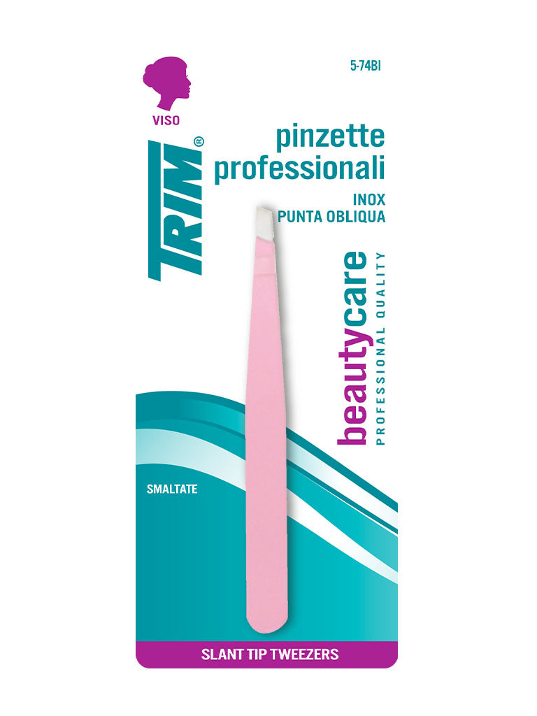 TRIM PINZETTE INOX COLORATE PUNTA OBLIQUA 5-74 BI