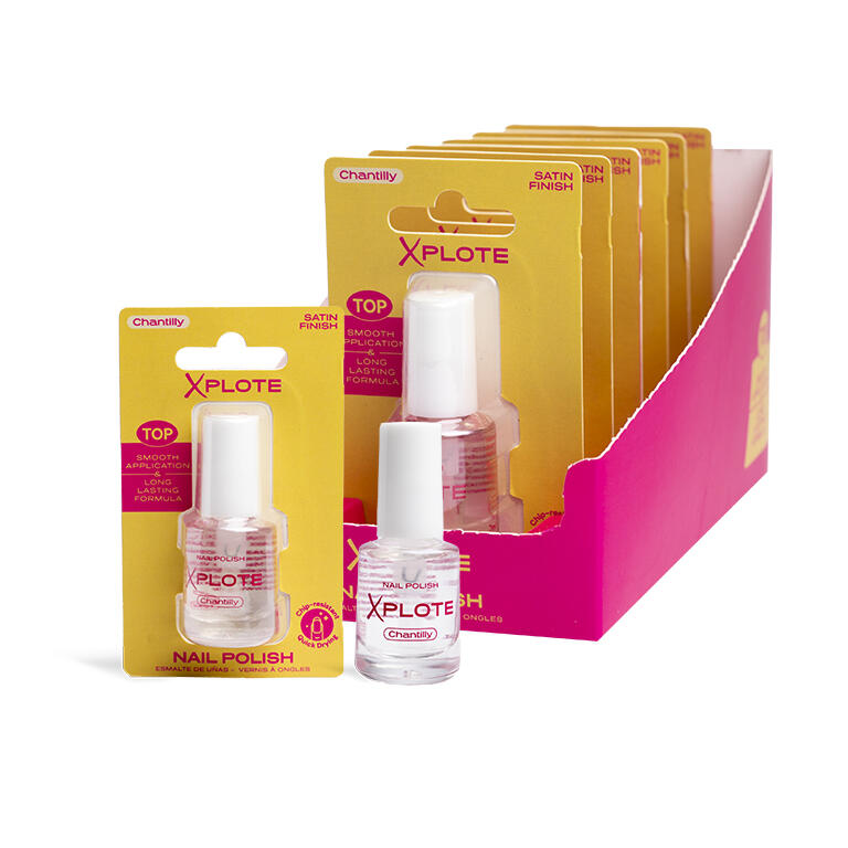 Smalto XPLOTE Chantilly 6ml flacone e risultato finitura trasparente