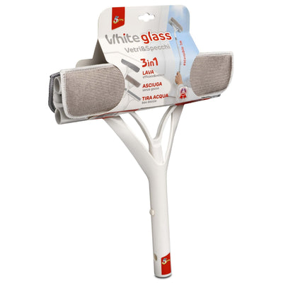 White Glass Kit Vetri e Specchi 3 in1 Estensibile fino ad 1 Metro con Microfibre e Tira Acqua