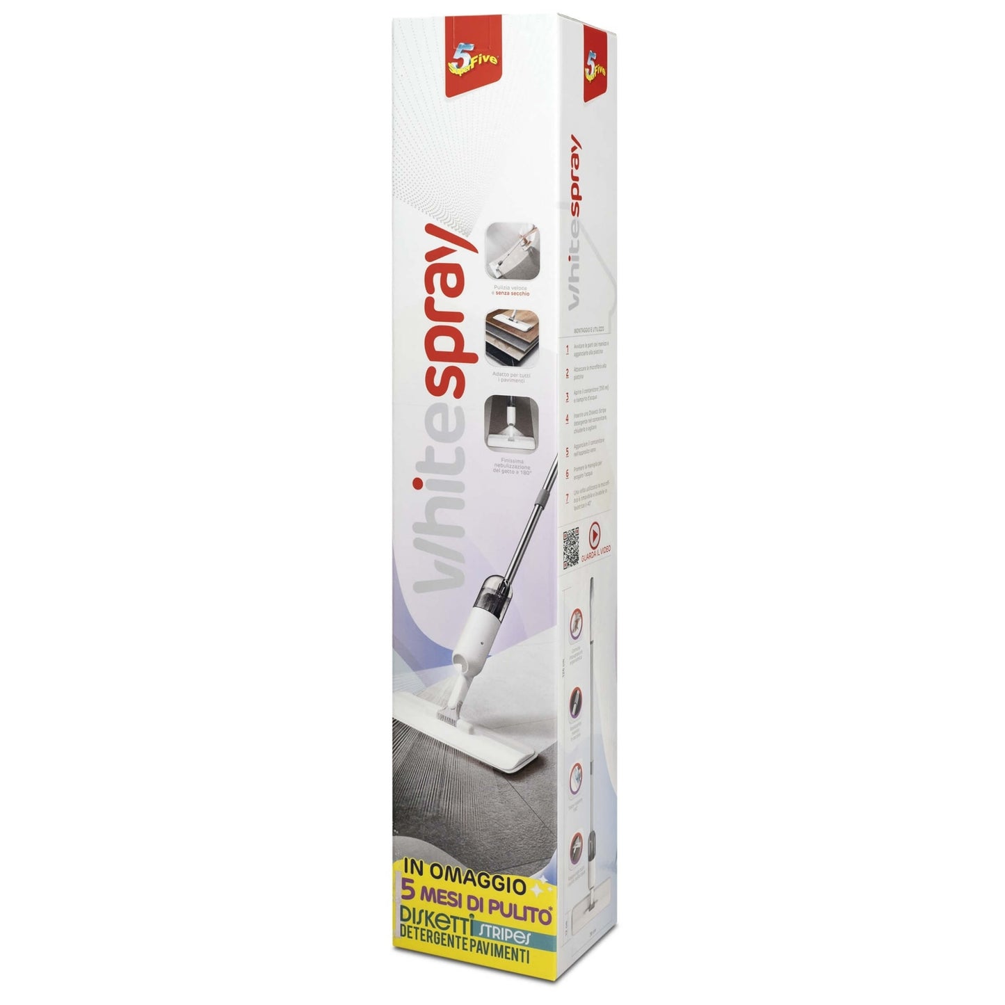 White Spray Kit Pulizia Pavimenti con Nebulizzatore, Testa Snodata 180 Gradi e Mop in Microfibra