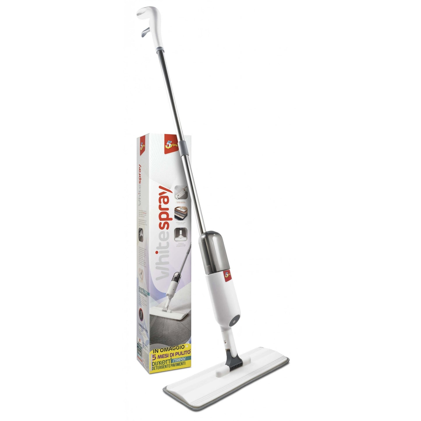 White Spray Kit Pulizia Pavimenti con Nebulizzatore, Testa Snodata 180 Gradi e Mop in Microfibra