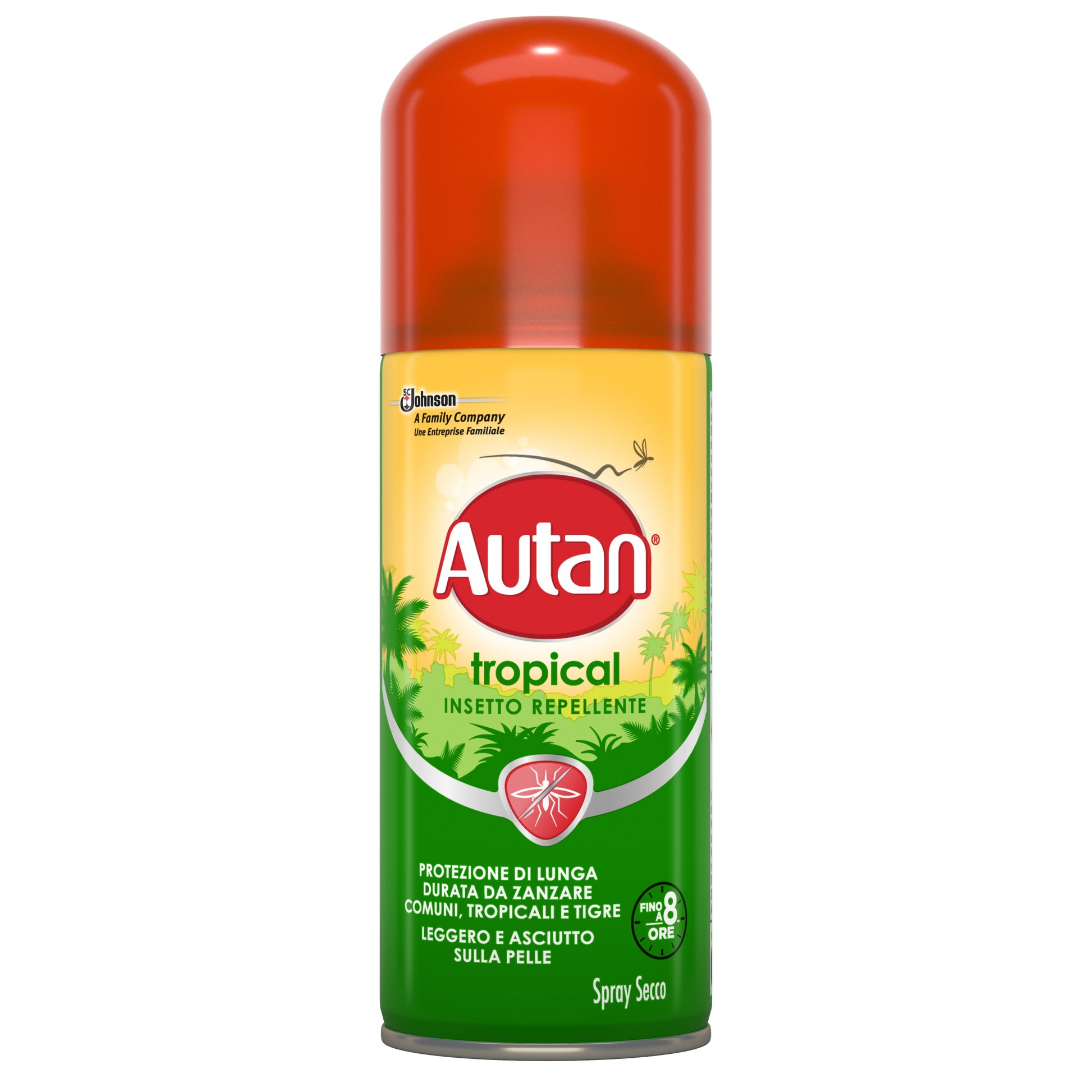 Flacone Autan Tropical Spray Secco repellente insetti 100 ml, formula asciugatura rapida