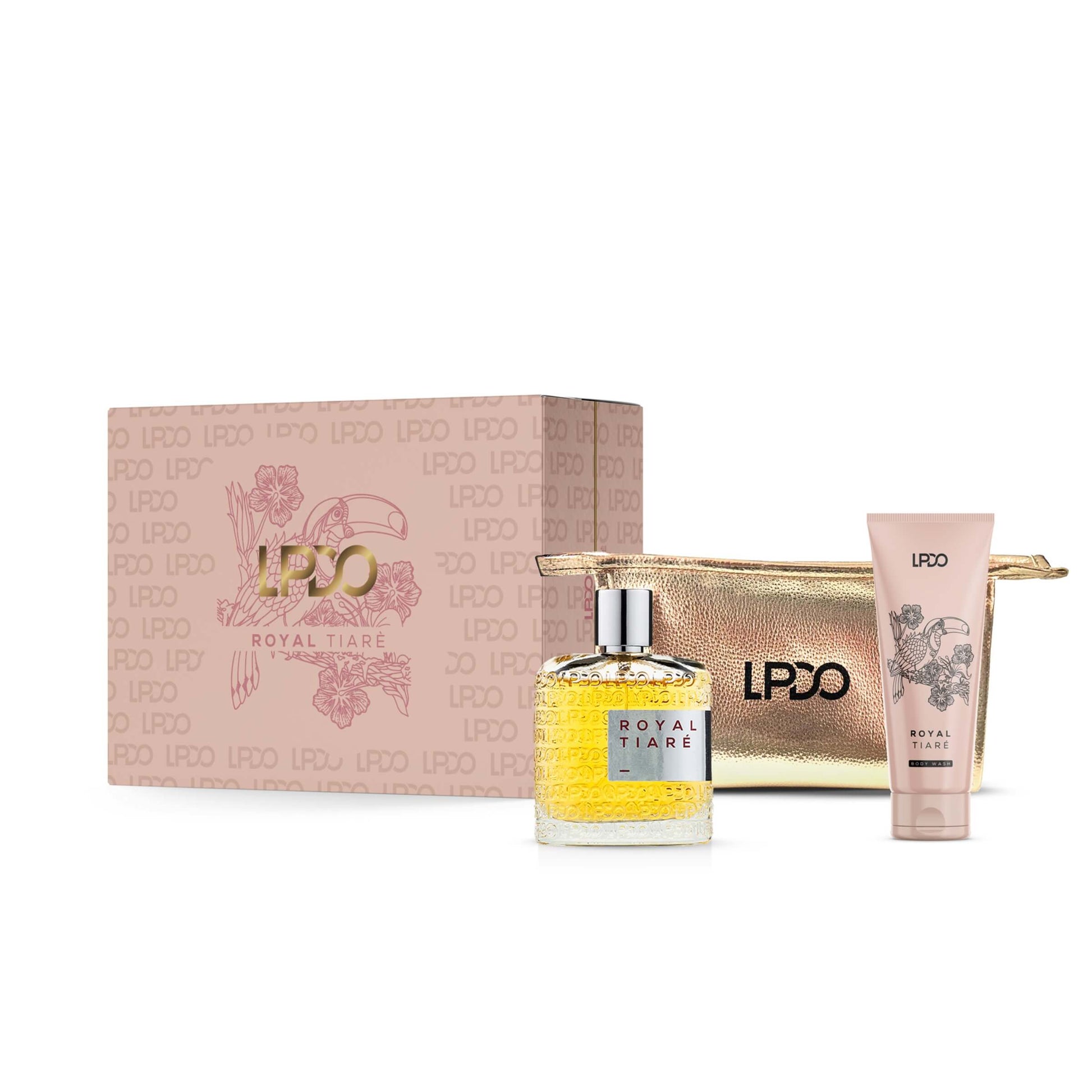 Cofanetto regalo LPDO Royal Tiare eau de parfum 100 ml body wash e pochette