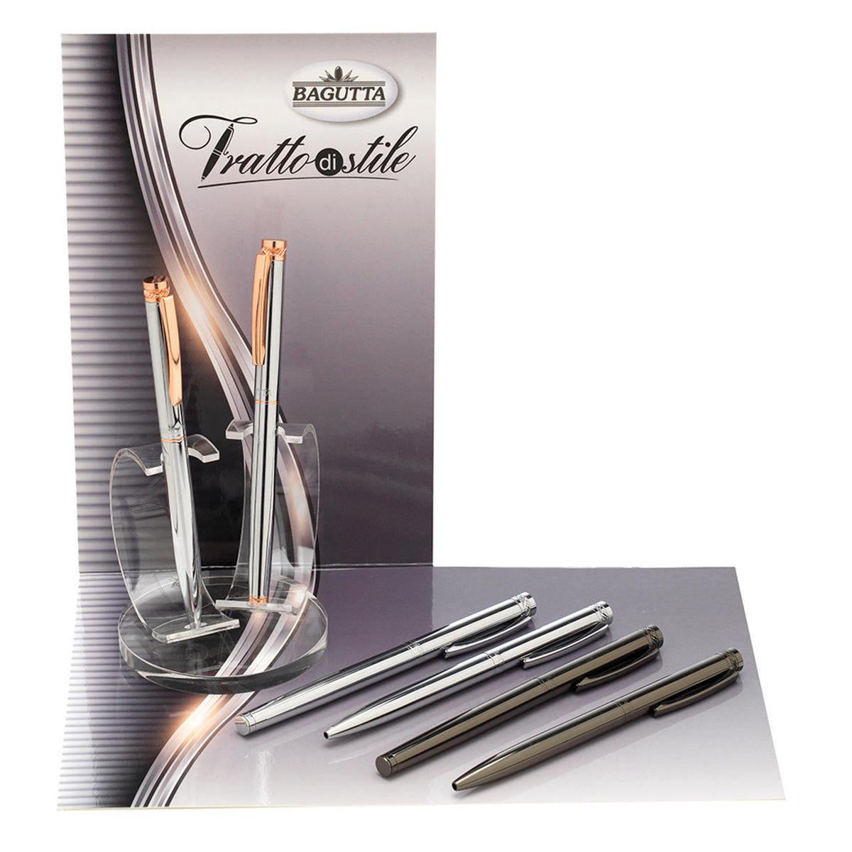 Bagutta Tratto di Stile Penne Lisce con Anello Intrecciato Assortite 6 pezzi con Espositore