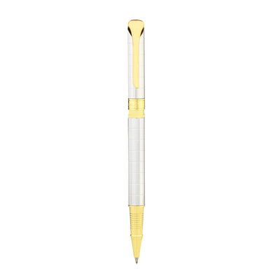 Bagutta Tratto di Stile Penna Roller Argento e Oro con Motivo Geometrico e Clip Sagomata