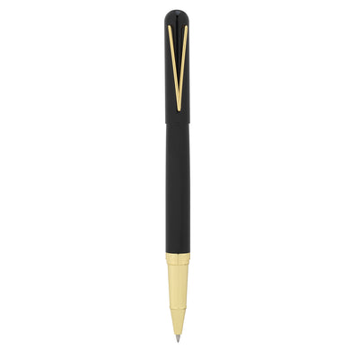 Bagutta Tratto di Stile Penna Roller Nera con Finiture Oro e Clip a V
