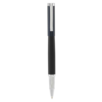 Bagutta Tratto di Stile Penna Roller con Corpo Nero a Righe e Cappuccio Blu
