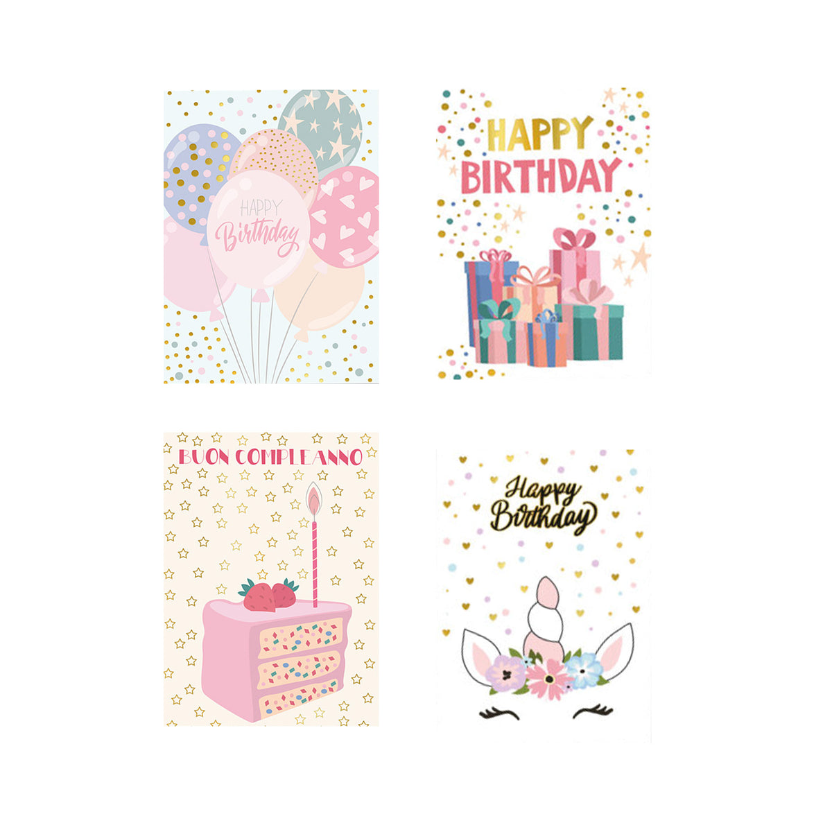 81325 - BIGLIETTI BUON COMPLEANNO CON FOIL ARGENTO (12PZ)