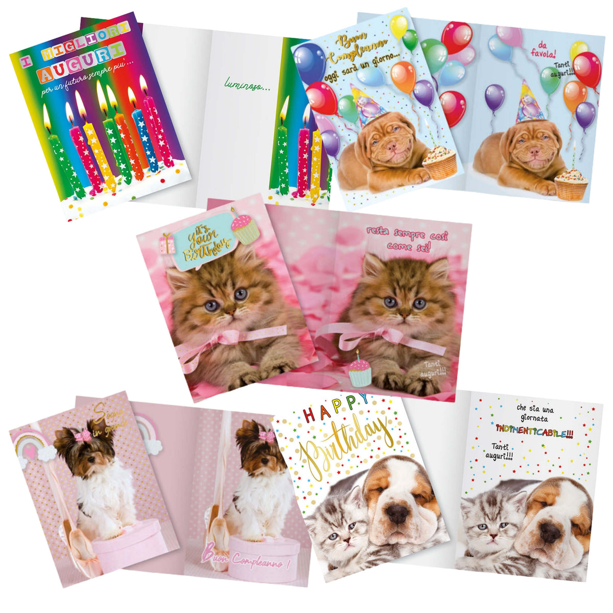 81328 - Biglietti Auguri Compleanno Cuccioli con Foil Oro (12PZ)
