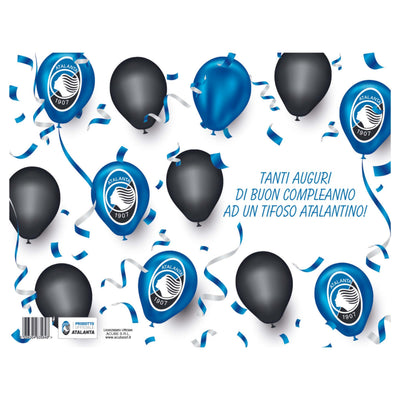 Biglietto ufficiale Atalanta palloncini tanti auguri, colori nero e blu con logo squadra