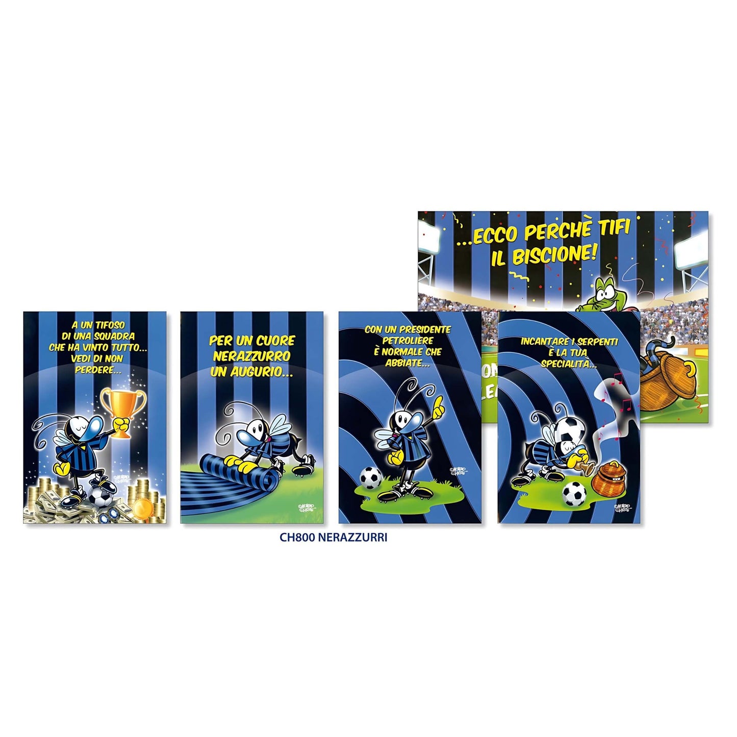 Set 24 biglietti auguri Bizzy Bees Nerazzurri con illustrazioni calcistiche e mascotte
