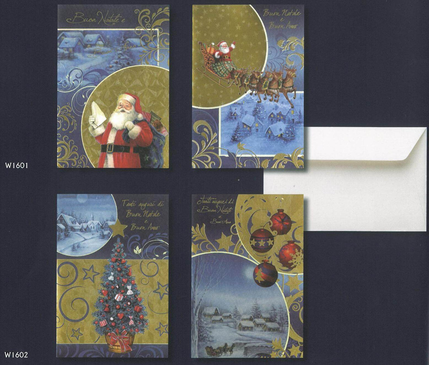 W1601/2 - BIGLIETTI BUON NATALE ANCIENT GOLD  (12PZ)