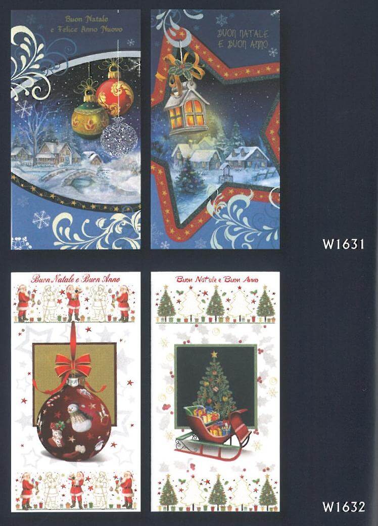W1631/2 - BIGLIETTI BUON NATALE MEDIO FANTASIA GLITTER  (24PZ)