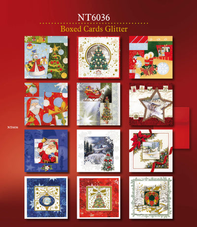 NT6036 - BIGLIETTI BUON NATALE BOXED CARD GLITTER  (24PZ)