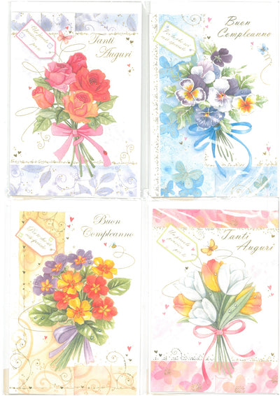F30593/S BIGLIETTI BUON COMPLEANNO FIORI (12PZ)