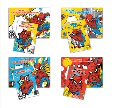 Biglietti compleanno Spiderman Marvel 12pz dettaglio grafica